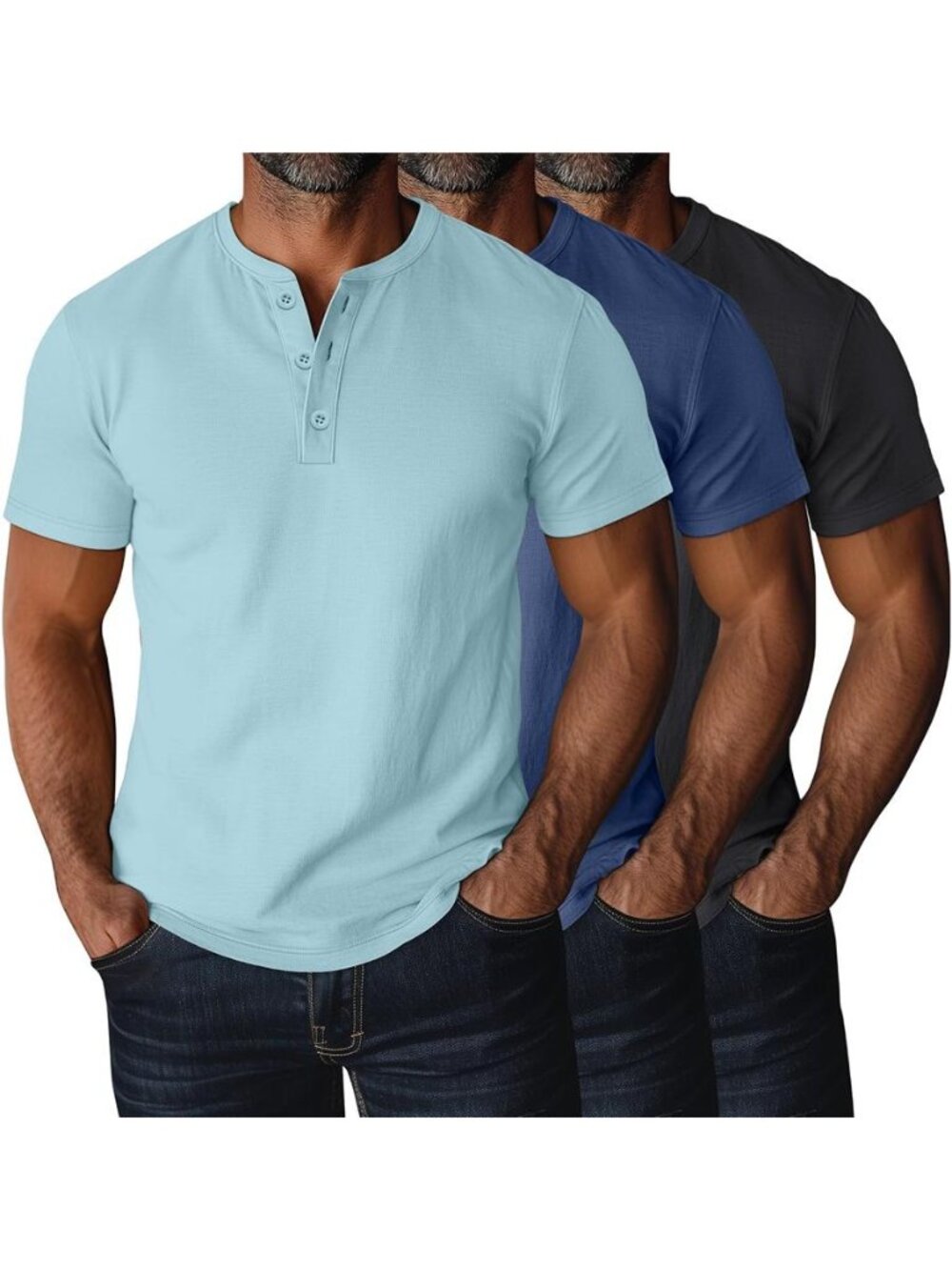 Ficerd 3 Pack Men's Big and Tall Henley Shirts